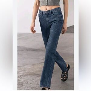 Zara COLLECTION RHINESTONE HIGH WAIST BOOTCUT JEANS Women 2/W24 New 2449/252